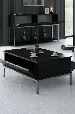 Tavolino salotto rettangolare nero e argento 90x60x40h cm - Vespero