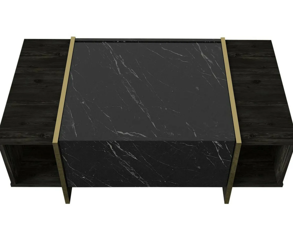 Tavolino salotto rettangolare nero e oro 103x60x37h cm - Salvador