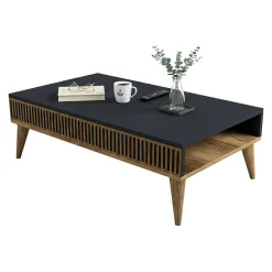 Tavolino salotto rettangolare noce e bianco 105x60x32h cm - Gru