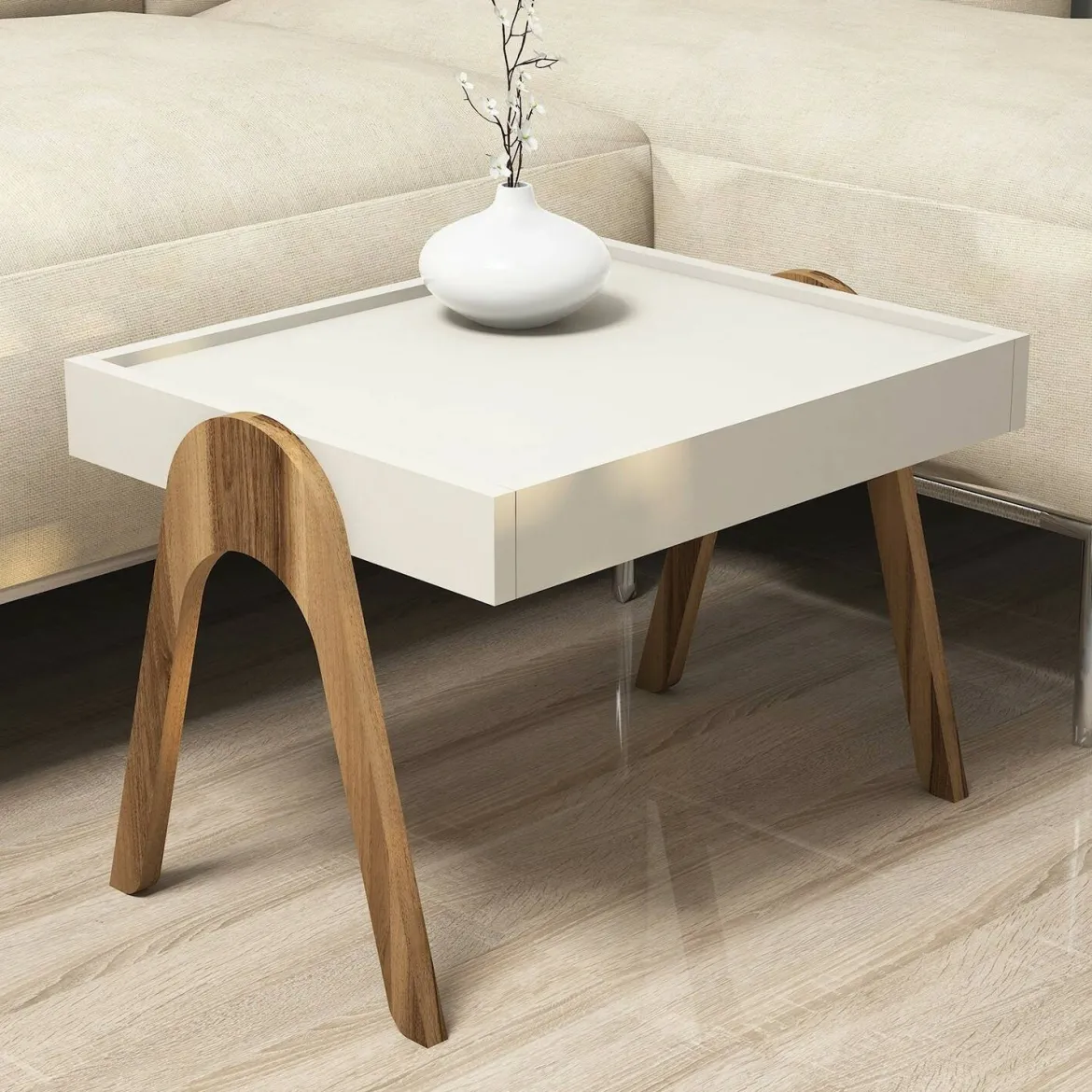 Tavolino salotto rettangolare noce e nero 105x60x34h cm - Canazei
