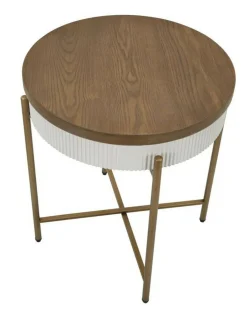 Tavolino salotto rotondo bianco e marrone 54x54x61h cm - Yakoi
