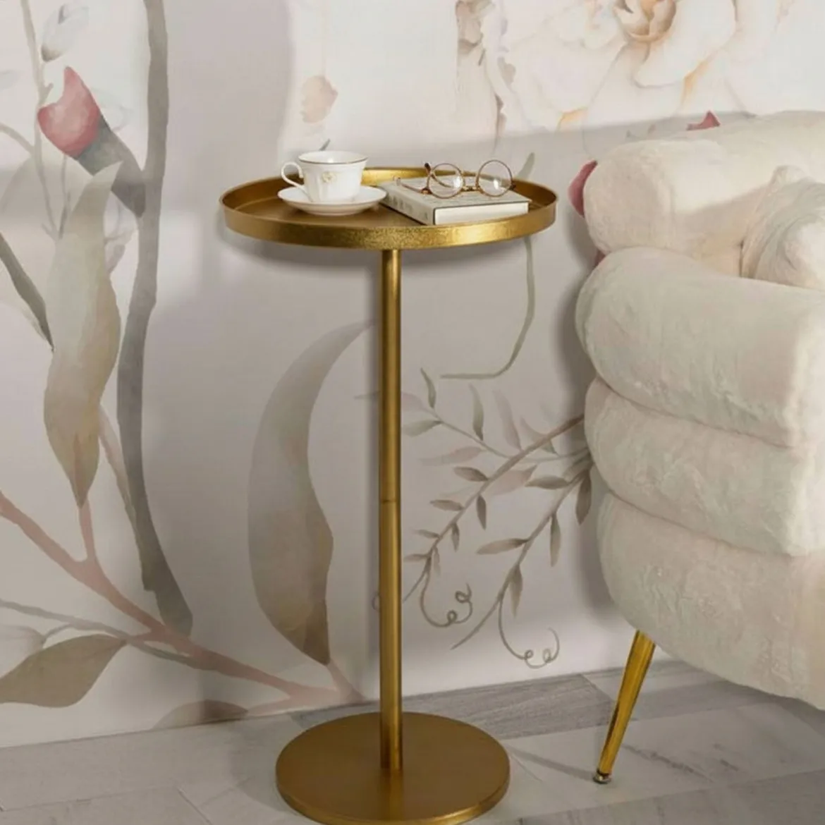 Tavolino soggiorno alto circolare oro 51x51x100h cm - Argile