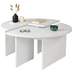 Tavolino soggiorno circolare bianco 90x90x41h cm - Tairn