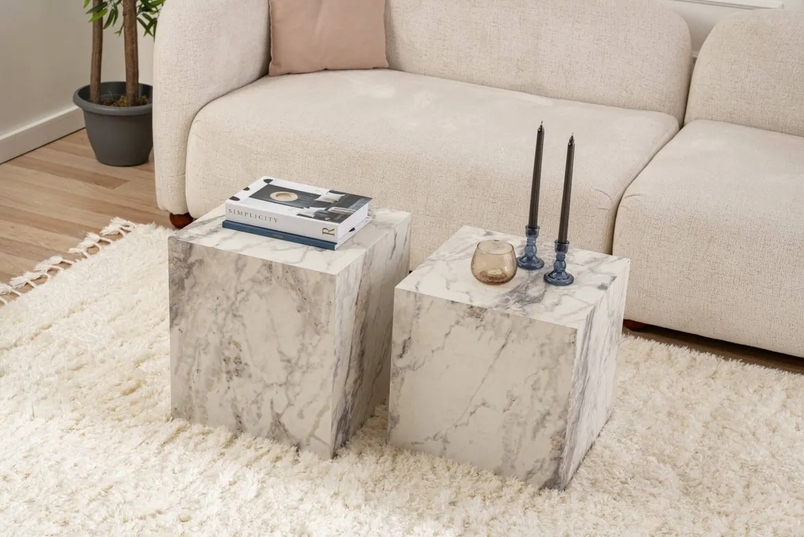 Tavolino soggiorno cubico marmo 40x40x45h cm - Brennan