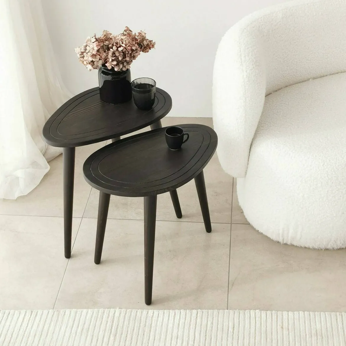 Tavolino soggiorno ovale antracite 50x33x52h cm - Janequeo