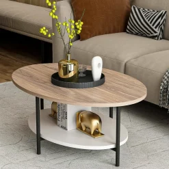 Tavolino soggiorno ovale quercia e bianco 90x60x36h cm - Subiaco