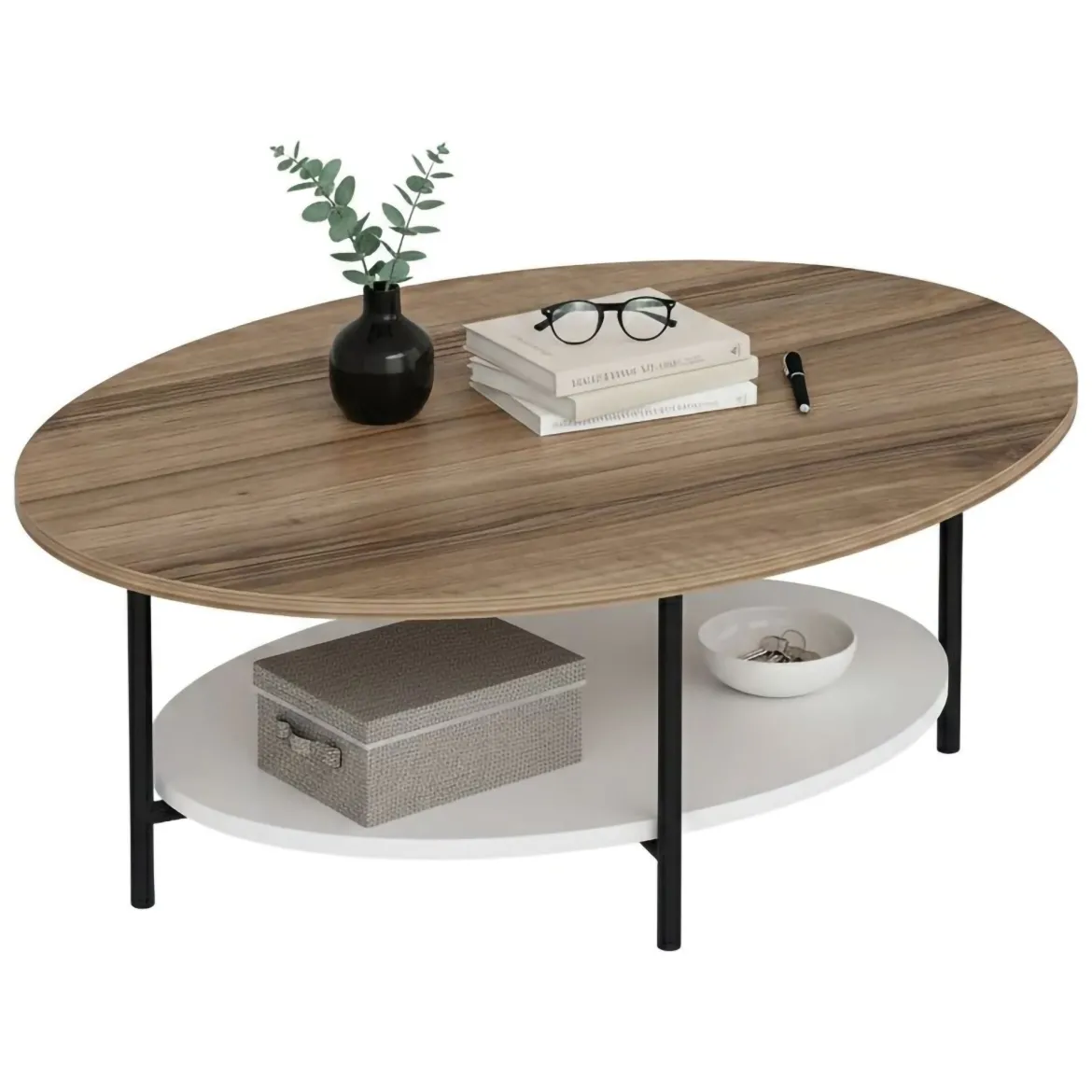 Tavolino soggiorno ovale quercia e bianco 90x60x36h cm - Subiaco
