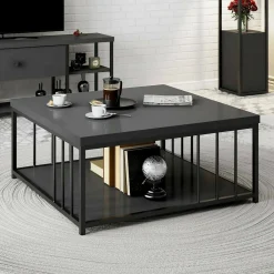Tavolino soggiorno quadrato bianco e nero 90x90x40h cm - Raiden