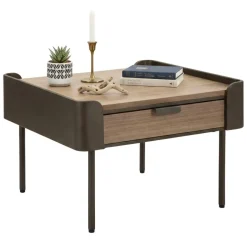 Tavolino soggiorno quadrato grigio e marrone 60x60x41h cm con 2 cassetti - Icona