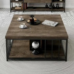 Tavolino soggiorno quadrato noce e nero 90x90x40h cm - Raiden