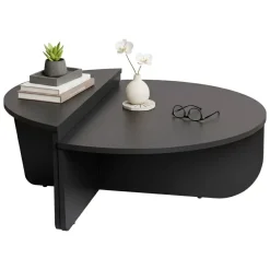 Tavolino soggiorno rettangolare angoli arrotondoti antracite 90x60x35h cm - Feyre