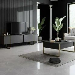 Tavolino soggiorno rettangolare antracite e oro 90x60x40h cm - Lavinia