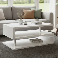 Tavolino soggiorno rettangolare bianco 90x55x41h cm - Natalia