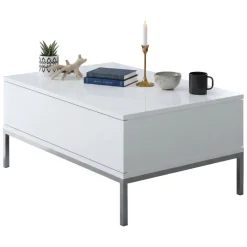 Tavolino soggiorno rettangolare bianco e argento 90x60x40h cm - Vespero