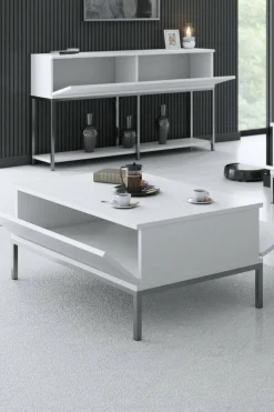 Tavolino soggiorno rettangolare bianco e argento 90x60x40h cm - Vespero
