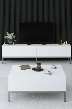 Tavolino soggiorno rettangolare bianco e argento 90x60x40h cm - Vespero