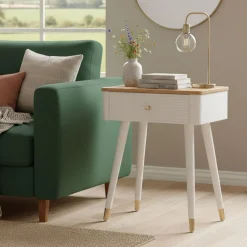 Tavolino soggiorno rettangolare bianco e nero 101x48x50h cm con 1 cassetto - Maximilien