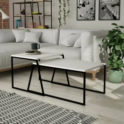 Tavolino soggiorno rettangolare bianco e nero 88x50x38h cm - Tavo