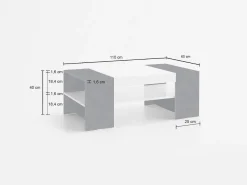 Tavolino soggiorno rettangolare bianco lucido e ardesia 110x60x40h cm - Ashar