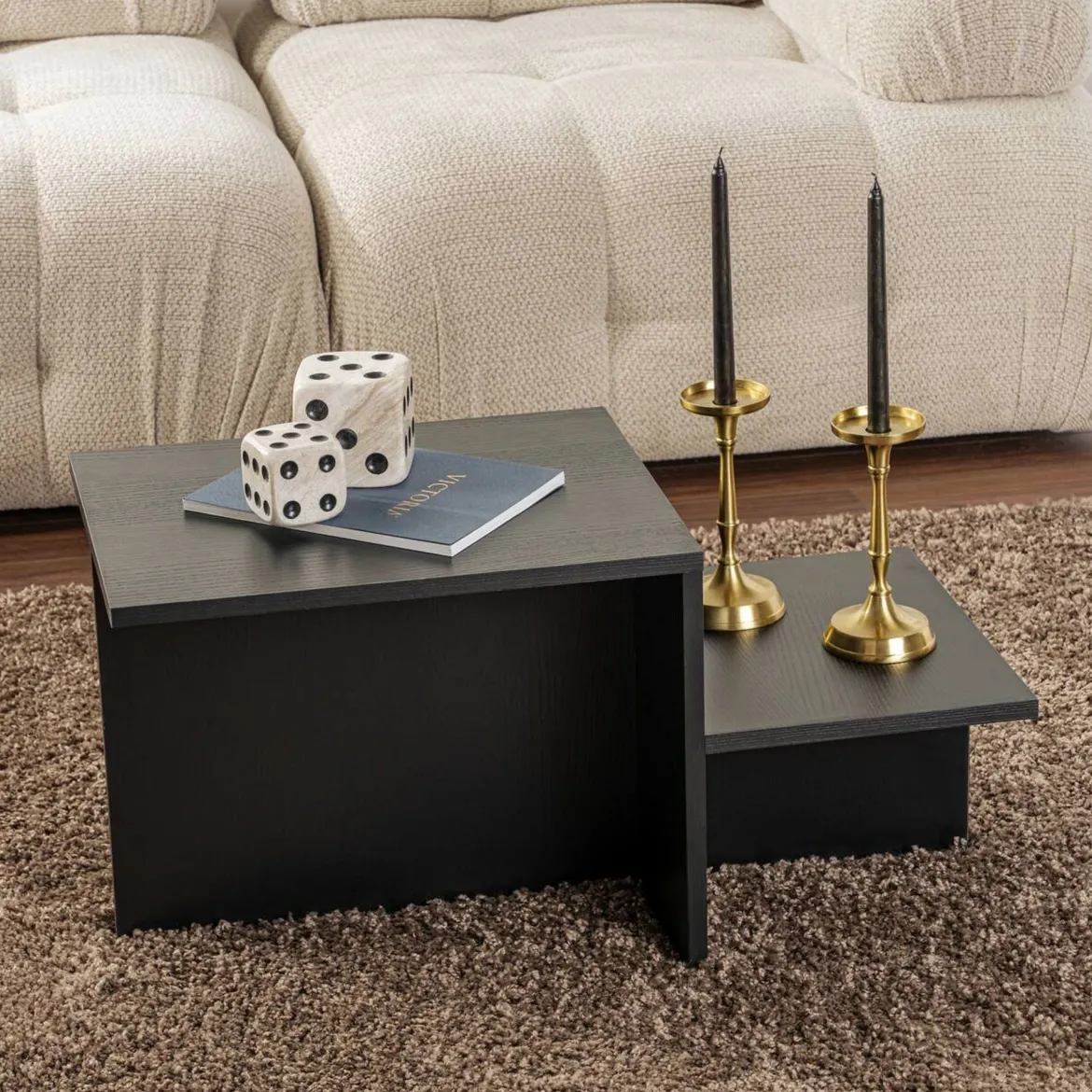 Tavolino soggiorno rettangolare nero e oro 90x60x40h cm - Vespero