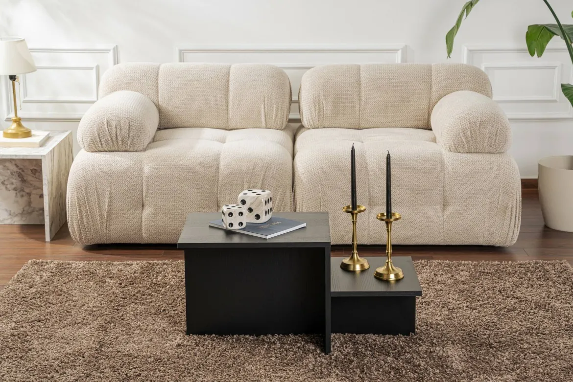 Tavolino soggiorno rettangolare nero e oro 90x60x40h cm - Vespero