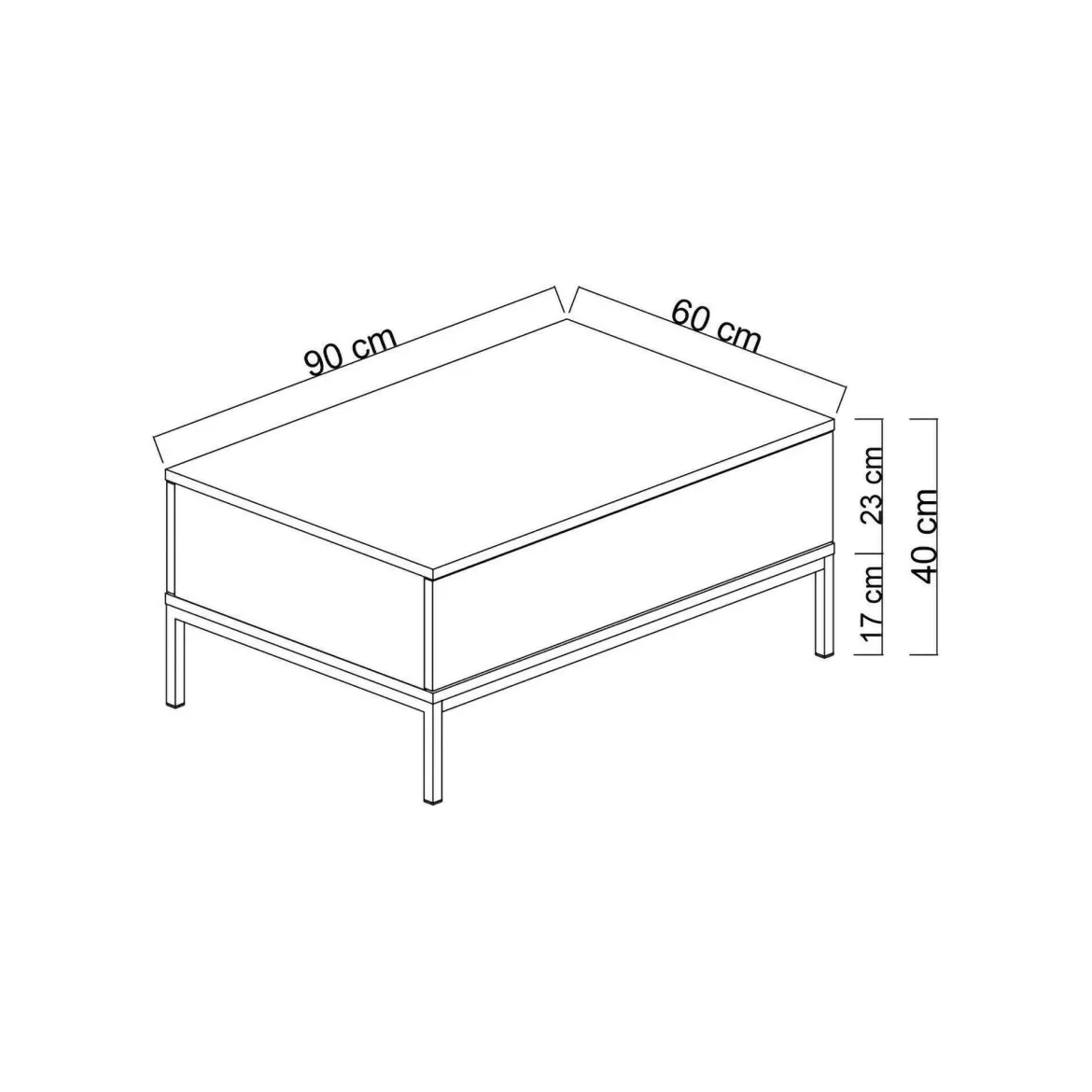 Tavolino soggiorno rettangolare nero opaco 90x60x40h cm - Vespero