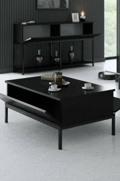 Tavolino soggiorno rettangolare nero opaco 90x60x40h cm - Vespero