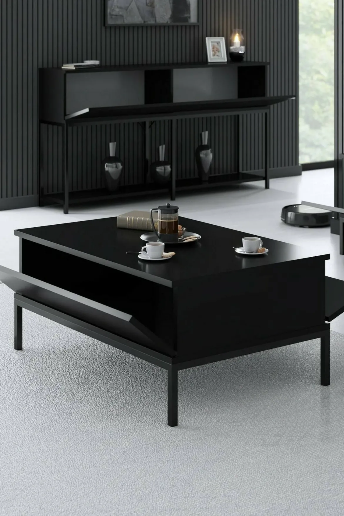 Tavolino soggiorno rettangolare nero opaco 90x60x40h cm - Vespero