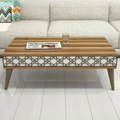 Tavolino soggiorno rettangolare noce e bianco 119x60x40h cm - Elain