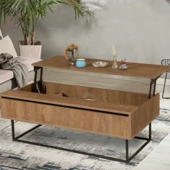 Tavolino soggiorno rettangolare noce e nero 120x60x43h cm - Barghe