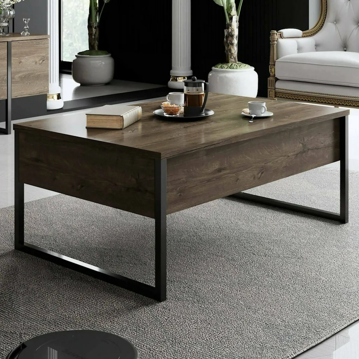 Tavolino soggiorno rettangolare noce e nero 90x60x40h cm - Lavinia
