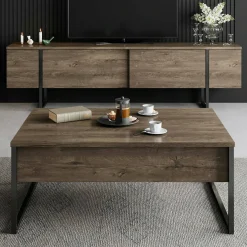 Tavolino soggiorno rettangolare noce e nero 90x60x40h cm - Lavinia