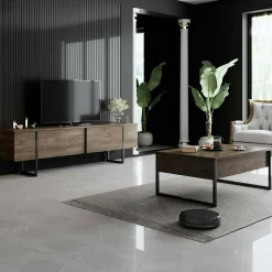 Tavolino soggiorno rettangolare noce e nero 90x60x40h cm - Lavinia