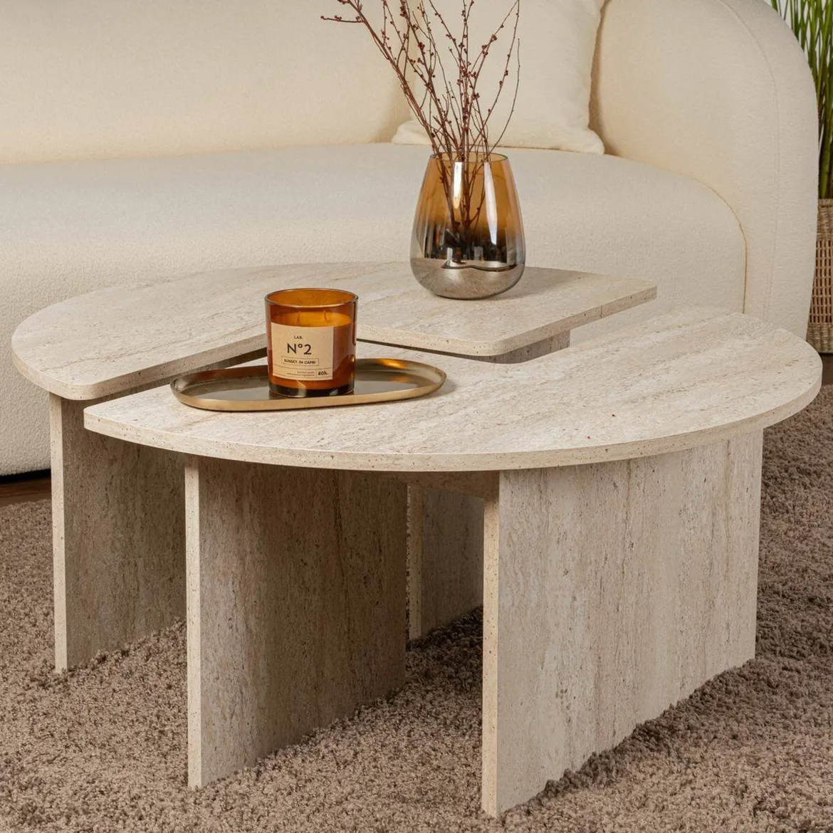 Tavolino soggiorno rotondo beige 90x90x41h cm - Tairn