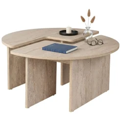 Tavolino soggiorno rotondo beige 90x90x41h cm - Tairn