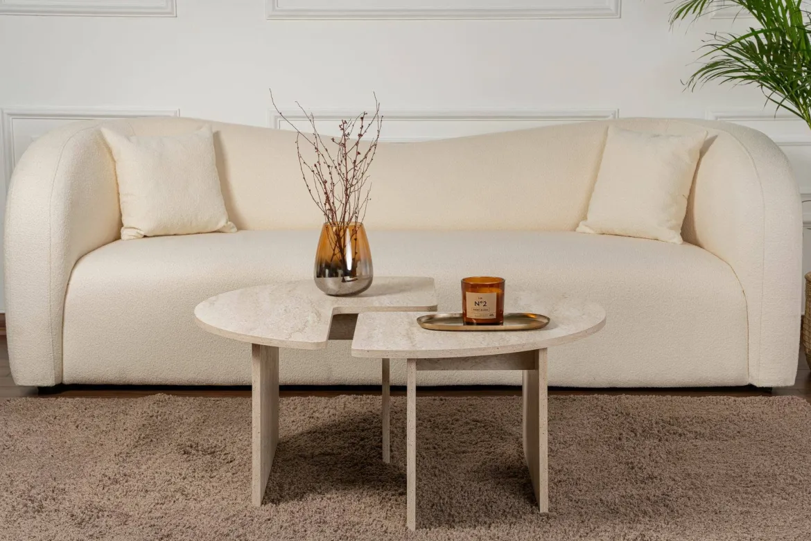 Tavolino soggiorno rotondo beige 90x90x41h cm - Tairn