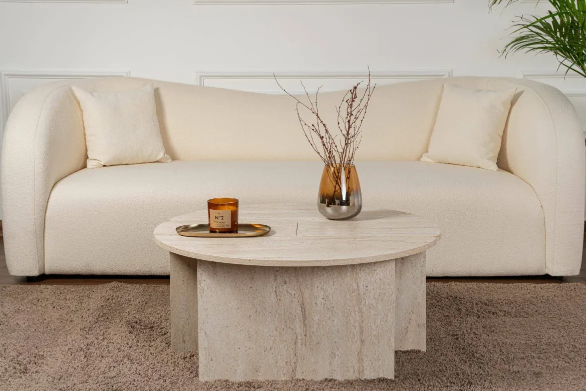 Tavolino soggiorno rotondo beige 90x90x41h cm - Tairn