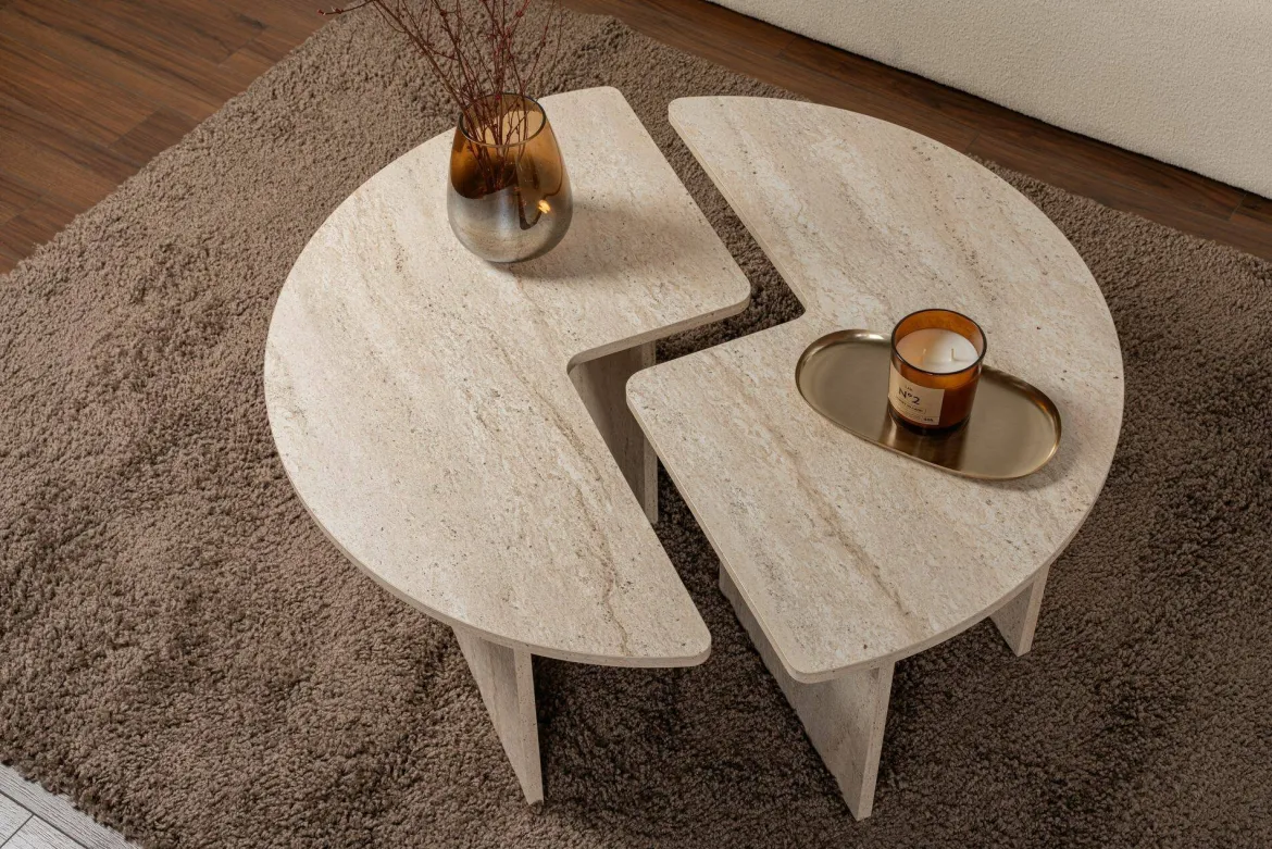 Tavolino soggiorno rotondo beige 90x90x41h cm - Tairn