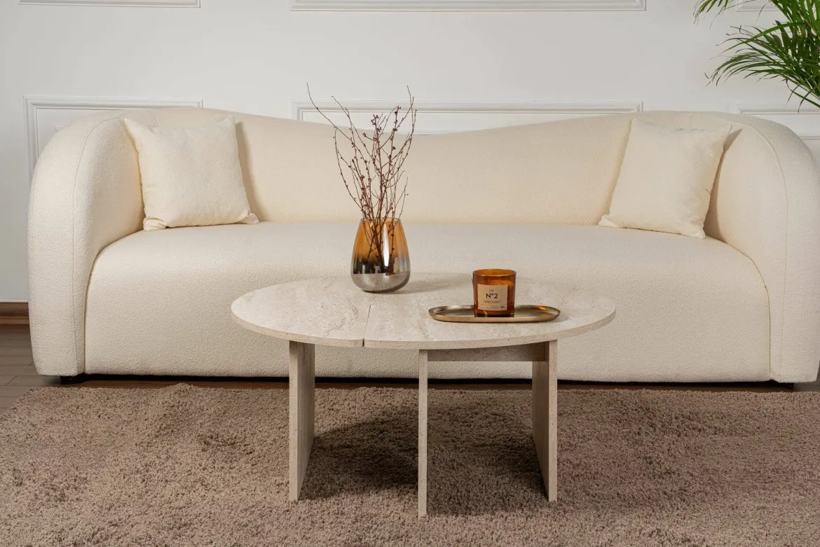 Tavolino soggiorno rotondo beige 90x90x41h cm - Tairn