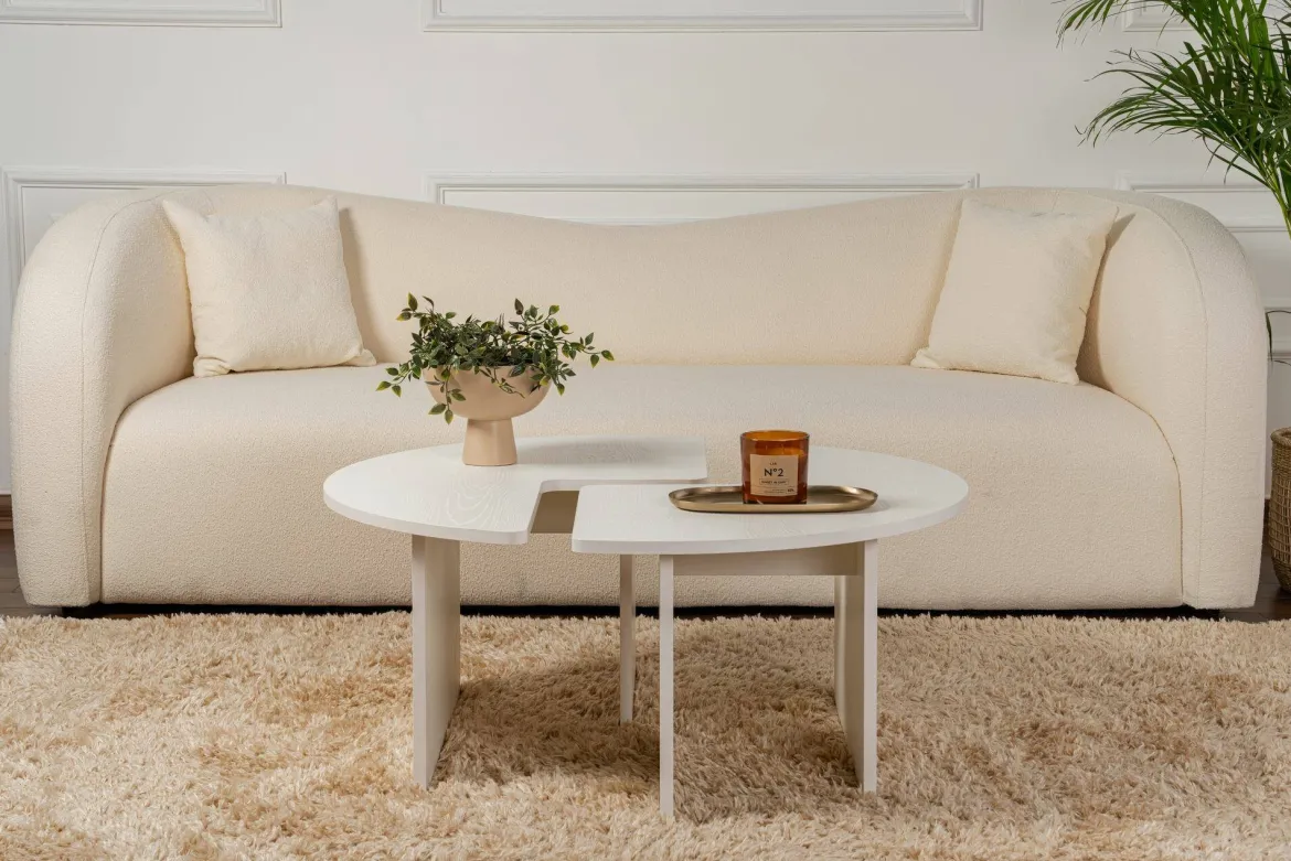 Tavolino soggiorno rotondo bianco larice 90x90x41h cm - Tairn