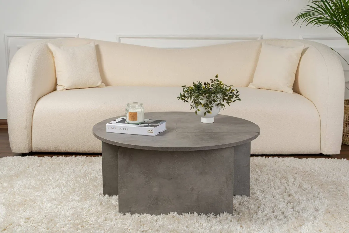 Tavolino soggiorno rotondo grigio 90x90x41h cm - Tairn