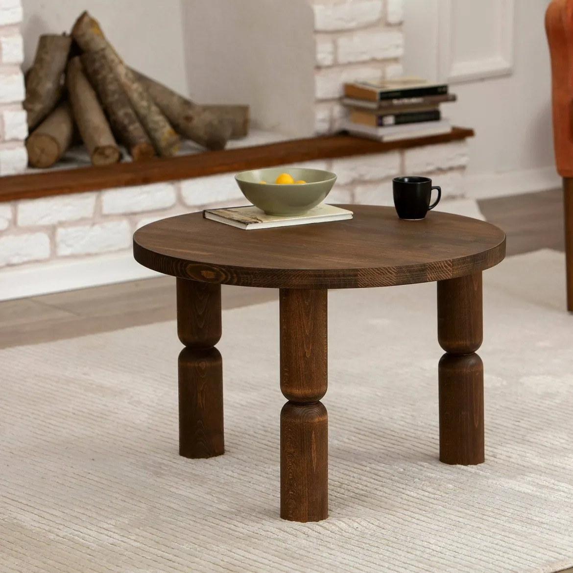 Tavolino soggiorno rotondo noce 70x70x40h cm - Victorien