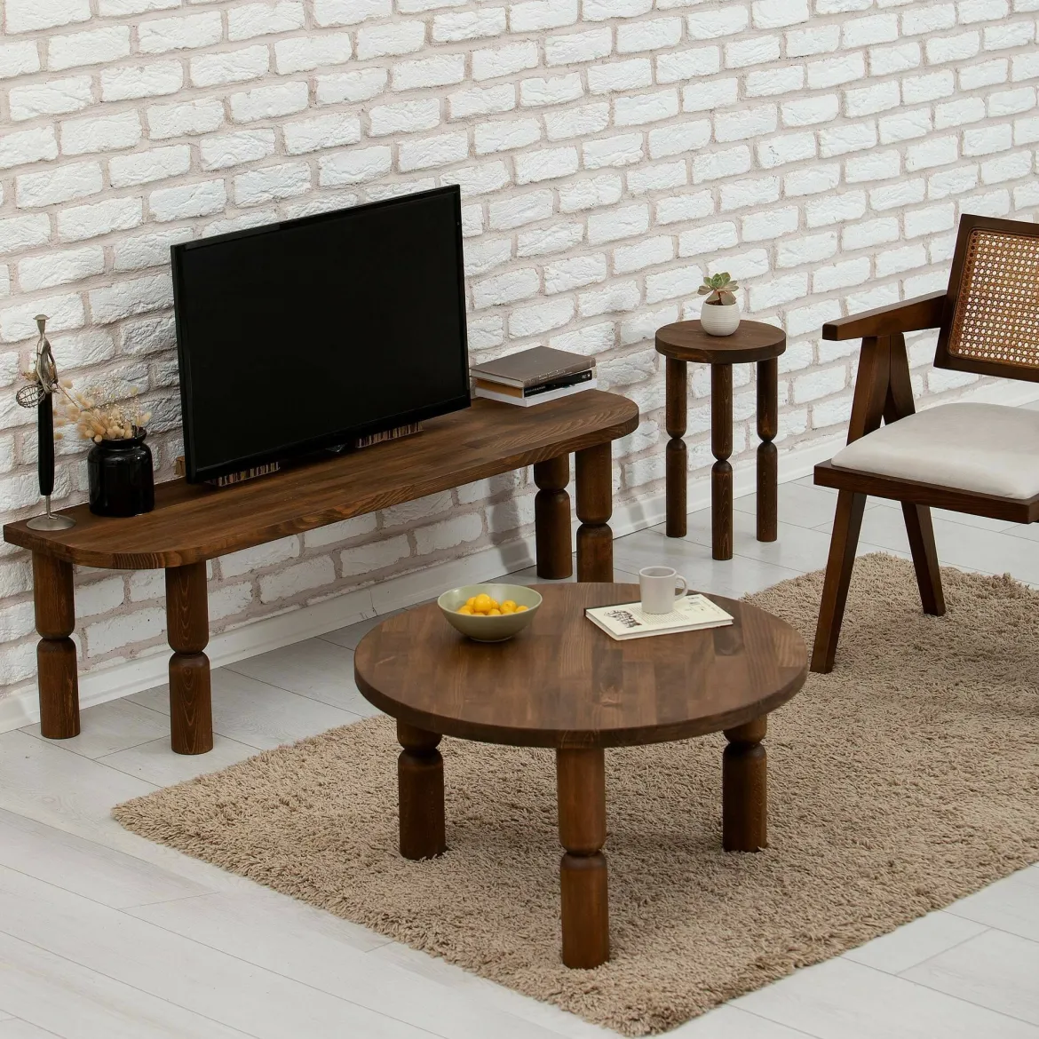 Tavolino soggiorno rotondo noce 70x70x40h cm - Victorien