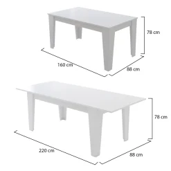 Tavolo Allungabile Bianco Allungabile Meccanismo Estensione Allunga Centrale 220x88x78h cm, Lunghezza Massima 220 cm - Sassetta