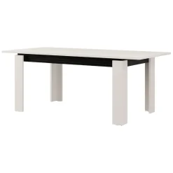 Tavolo Allungabile Bianco Crema Nero 8 Posti Allungabile 160x90x77h cm, Meccanismo Estensione Allunga Centrale - Lajon