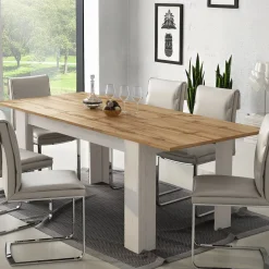 Tavolo Allungabile Bianco Marrone Rovere Allungabile Meccanismo Estensione Allunga Centrale 220x90x75h cm - Campora