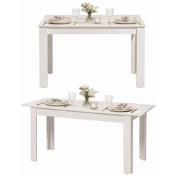 Tavolo Allungabile Bianco Opaco 8 Posti Allungabile 120x80x76h cm, Meccanismo Estensione Allunga Centrale - Marudo