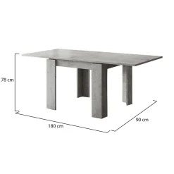 Tavolo Allungabile Grigio Cemento Allungabile Meccanismo Estensione a Libro 180x90x78h cm, Lunghezza Massima 180 cm - Popoli