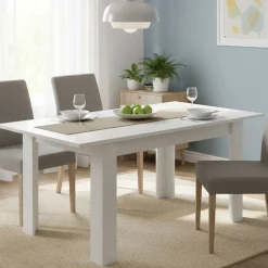 Tavolo allungabile moderno 6-8 posti 140/190x90cm bianco lucido - Dencio