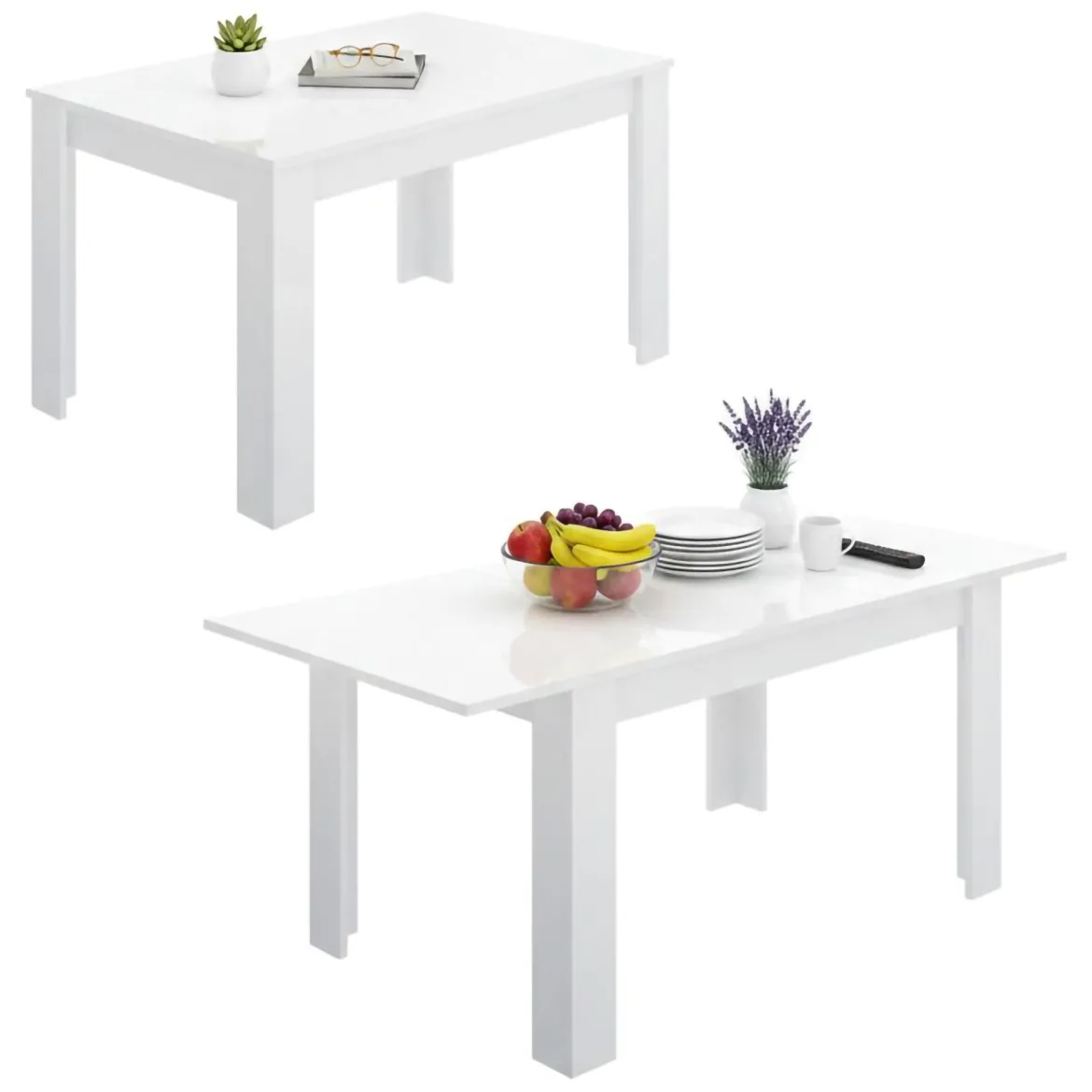 Tavolo allungabile moderno 6-8 posti 140/190x90cm bianco lucido - Dencio
